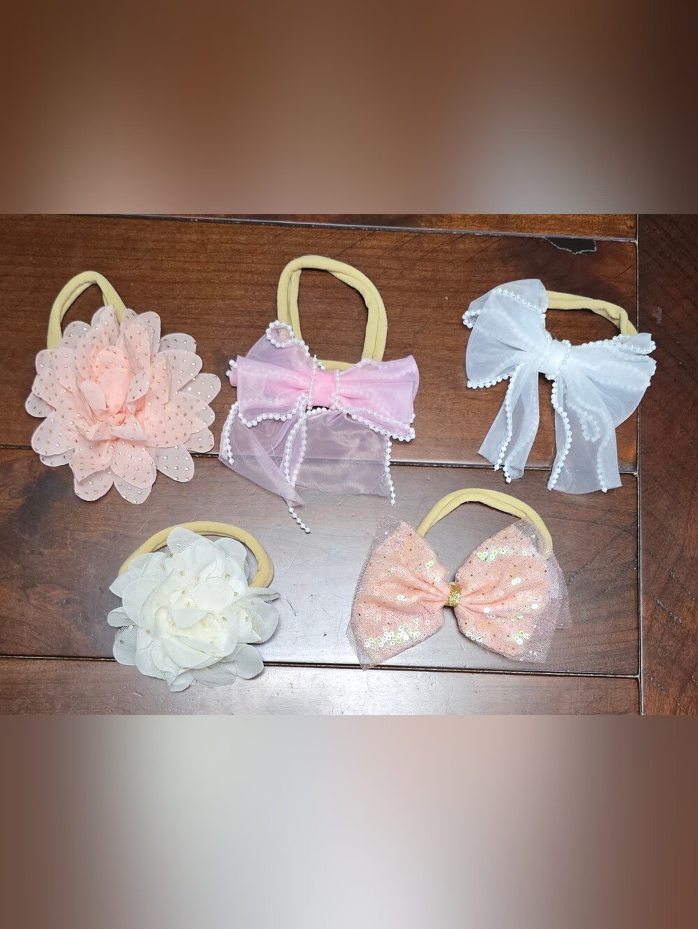 NWOT Baby Girl Headband Lot Flowers Bows 0+ Months Gold White Pink Pearl Glitter